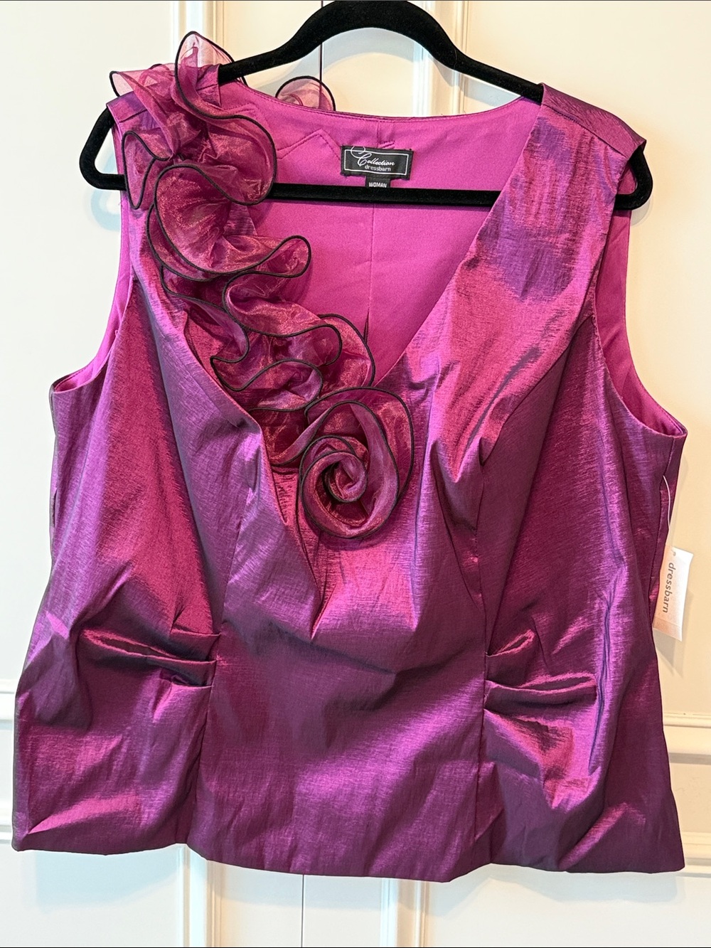 Dress Barn Magenta Chiffon Ruffle V-Neck Sleeveless Top
